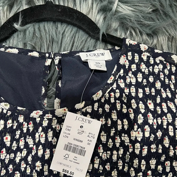 J. Crew Long Sleeve Floral Blouse - NEW Size 00 | Color: Navy Blue - Picture 2 of 4